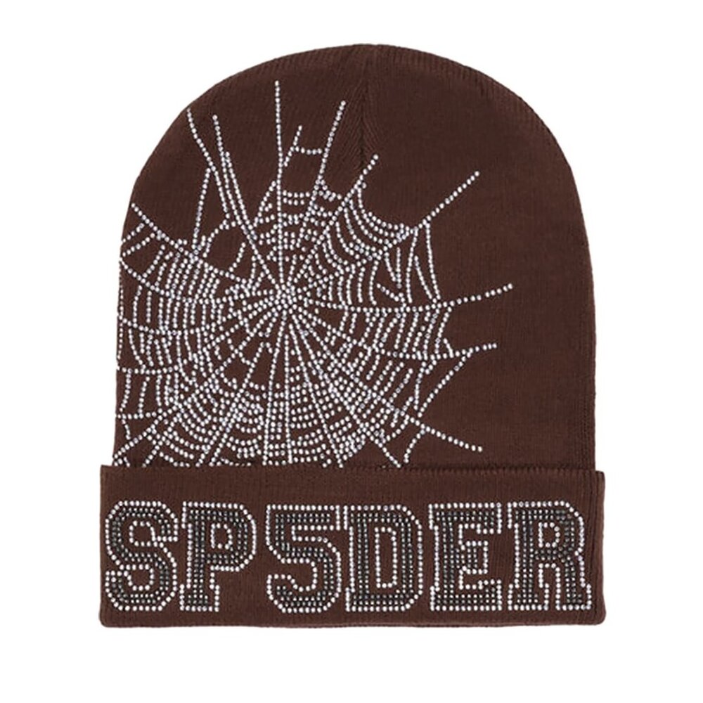 Sp5der Web Rhinestone Beanie Brown | Spider Worldwide